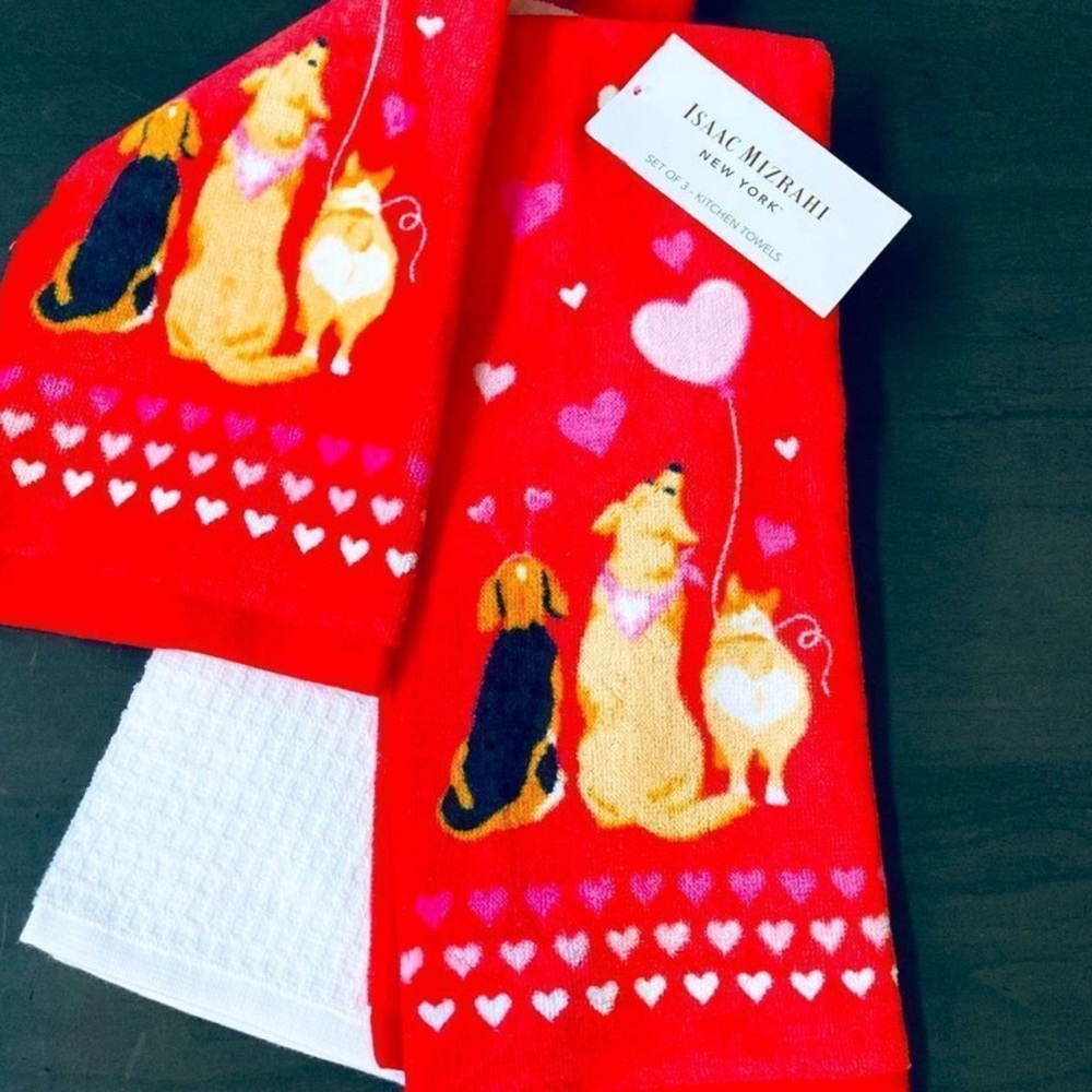 NWT Isaac Mizrahi Valentine Dogs Dish Towels 3-Pack